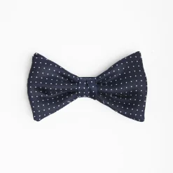 Dark Blue Pre-Knotted Silk Bowtie - Polka Dot Pattern