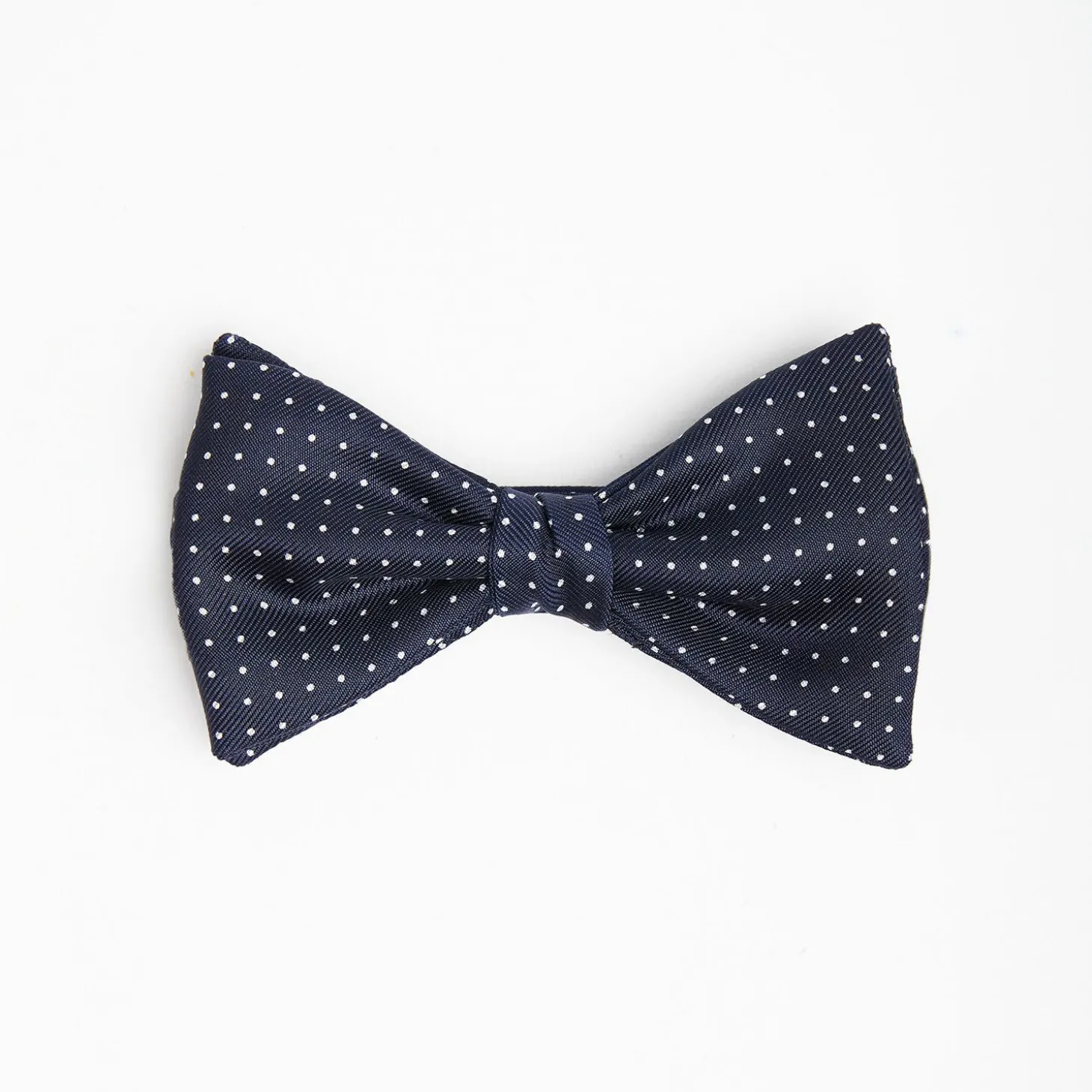 Dark Blue Pre-Knotted Silk Bowtie - Polka Dot Pattern