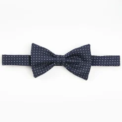 Dark Blue Pre-Knotted Silk Bowtie - Polka Dot Pattern