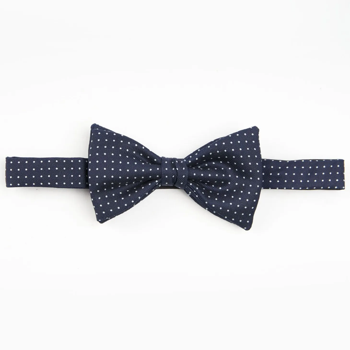 Dark Blue Pre-Knotted Silk Bowtie - Polka Dot Pattern