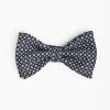 Dark Blue Pre-Knotted Silk Bowtie - Small Geometric Pattern