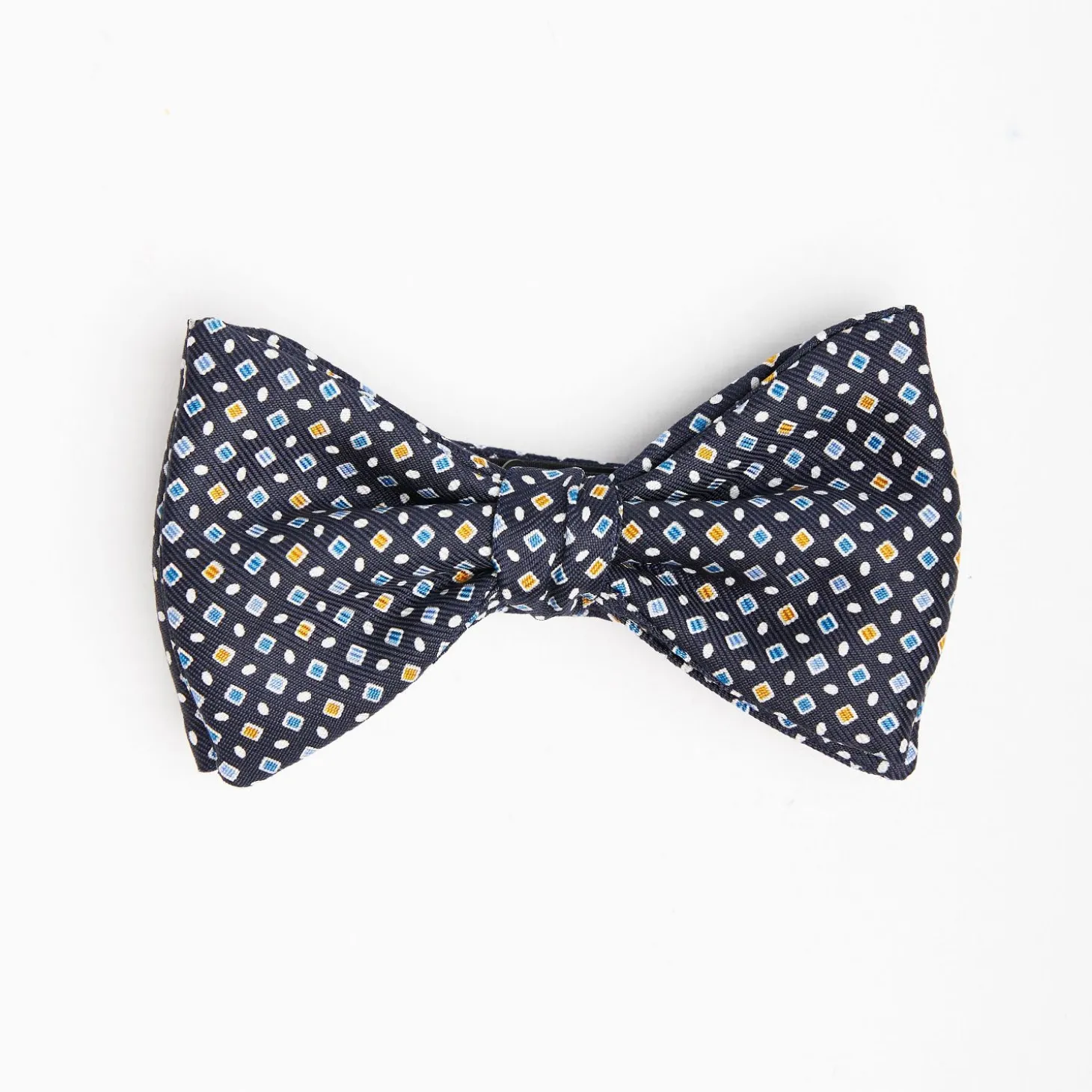 Dark Blue Pre-Knotted Silk Bowtie - Small Geometric Pattern
