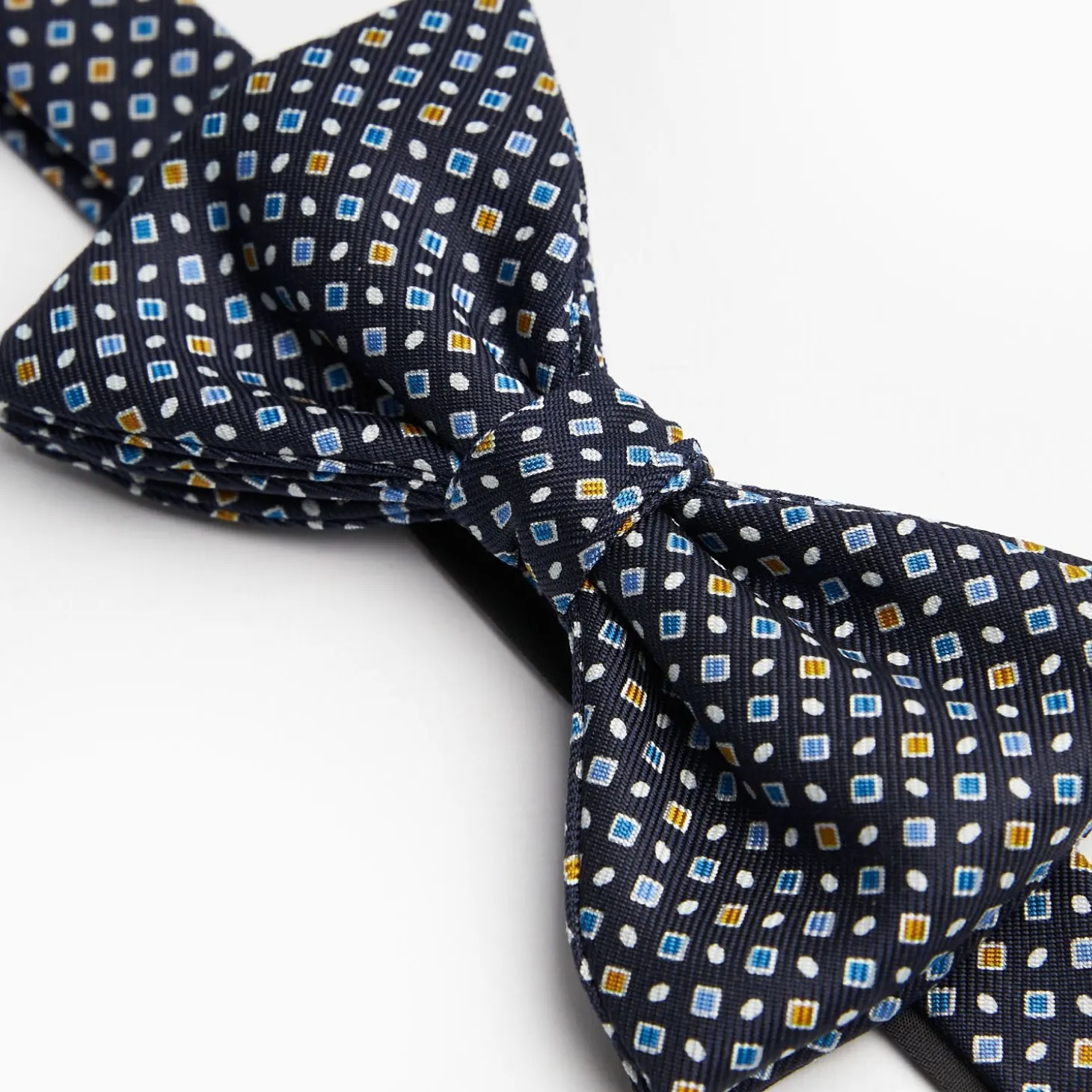 Dark Blue Pre-Knotted Silk Bowtie - Small Geometric Pattern