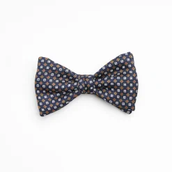 Dark Blue Pre-Knotted Silk Bowtie- Small Flower Pattern