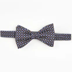Dark Blue Pre-Knotted Silk Bowtie- Small Flower Pattern
