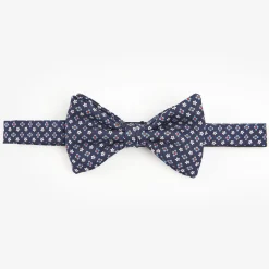Dark Blue Pre-Knotted Silk Bowtie- Small Flower Pattern