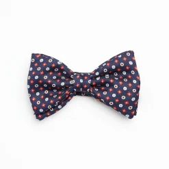 Dark Blue Pre-Knotted Silk Bowtie- Small Flower Pattern