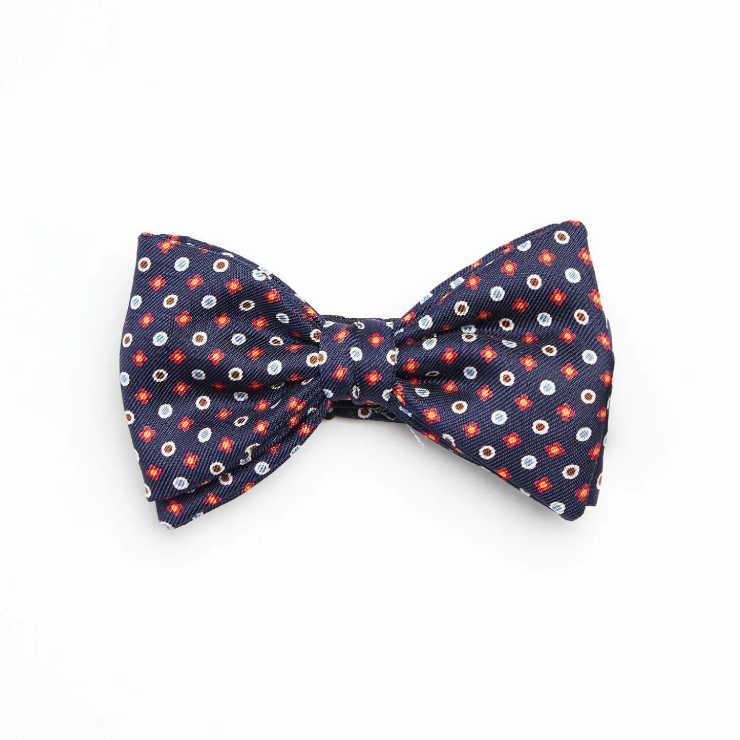 Dark Blue Pre-Knotted Silk Bowtie- Small Flower Pattern