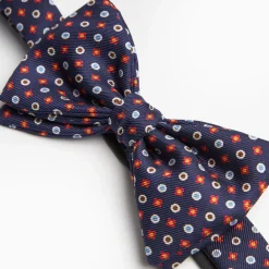 Dark Blue Pre-Knotted Silk Bowtie- Small Flower Pattern
