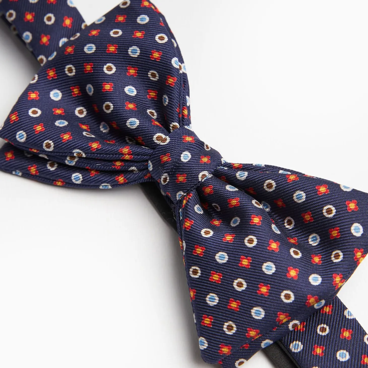 Dark Blue Pre-Knotted Silk Bowtie- Small Flower Pattern