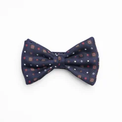 Dark Blue Pre-Knotted Silk Bowtie- Small Flower Pattern