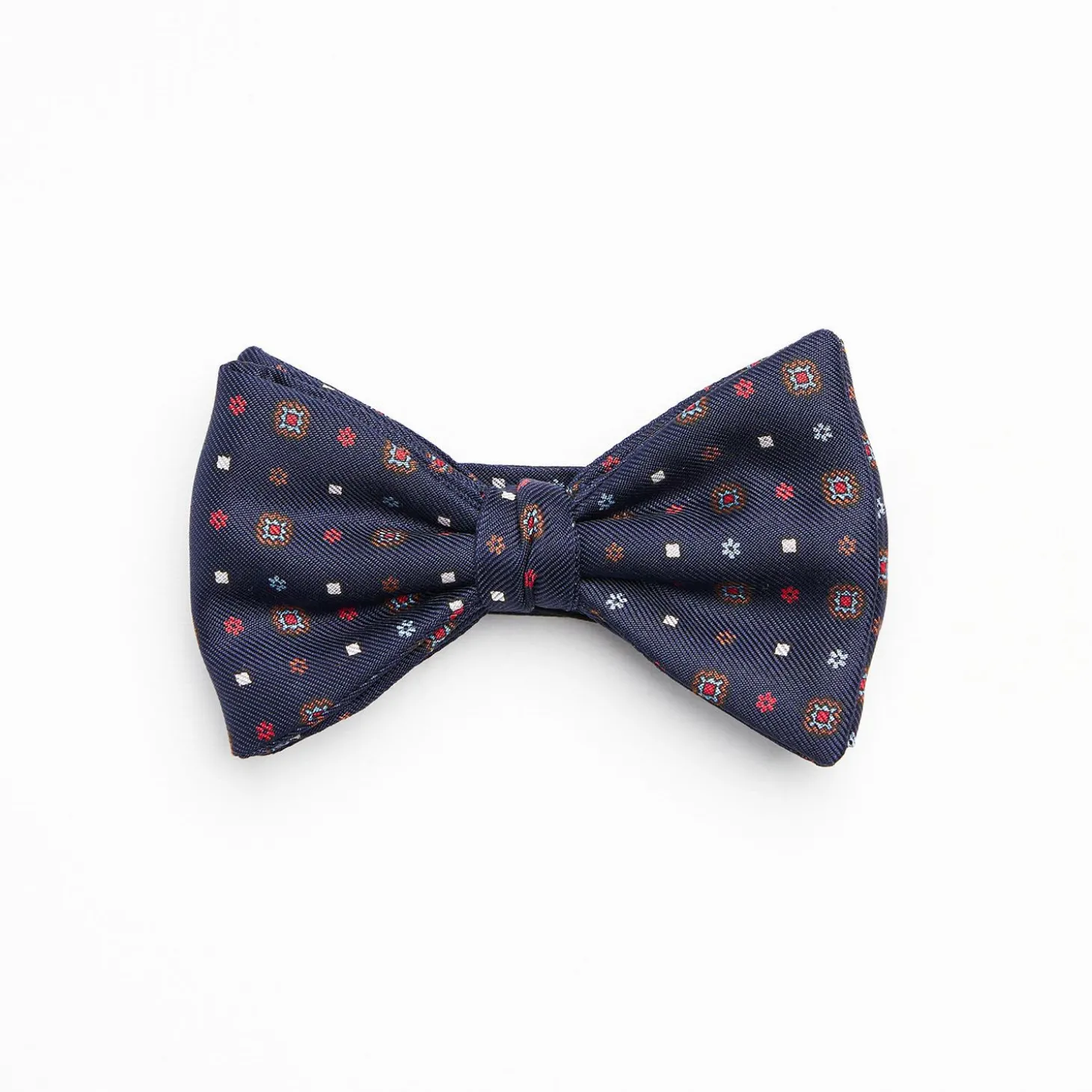 Dark Blue Pre-Knotted Silk Bowtie- Small Flower Pattern