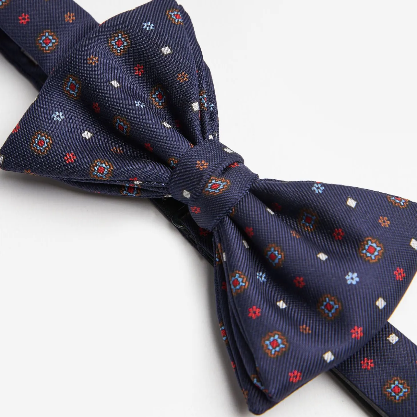 Dark Blue Pre-Knotted Silk Bowtie- Small Flower Pattern