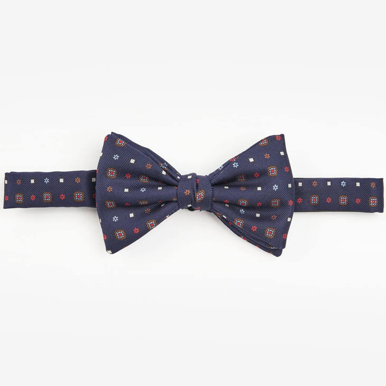 Dark Blue Pre-Knotted Silk Bowtie- Small Flower Pattern