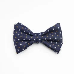 Dark Blue Pre-Knotted Silk Bowtie- Small Flower Pattern