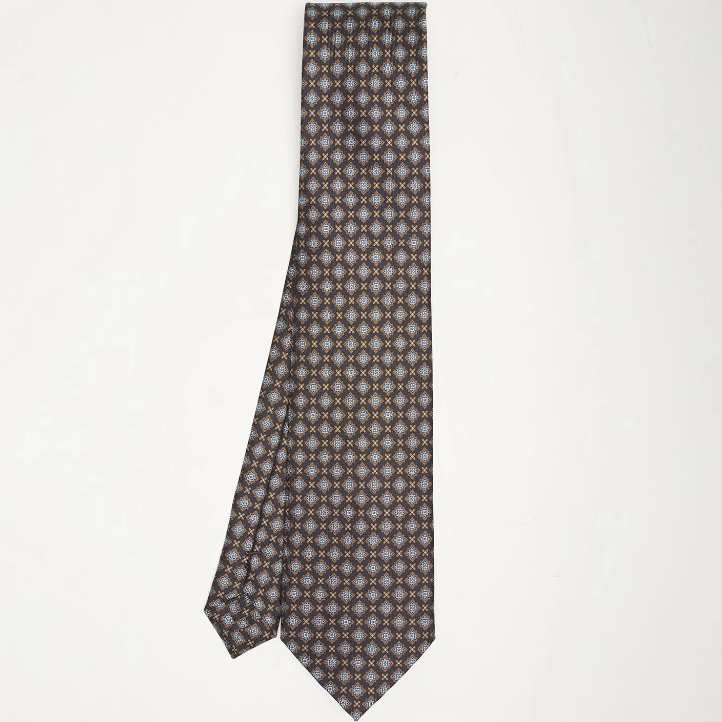 Dark Blue Sartorial Classic Silk Tie Large Flower Pattern