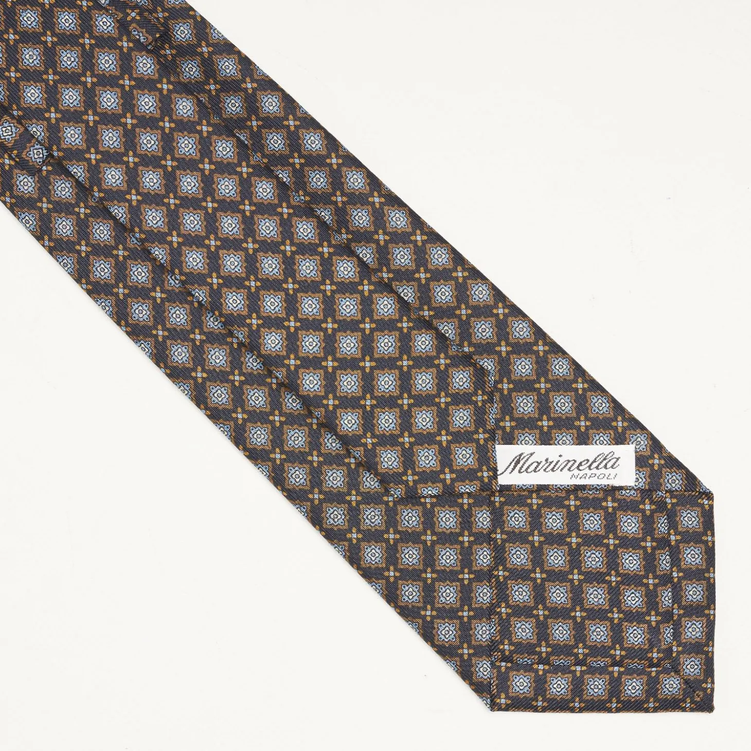 Dark Blue Sartorial Classic Silk Tie Large Flower Pattern