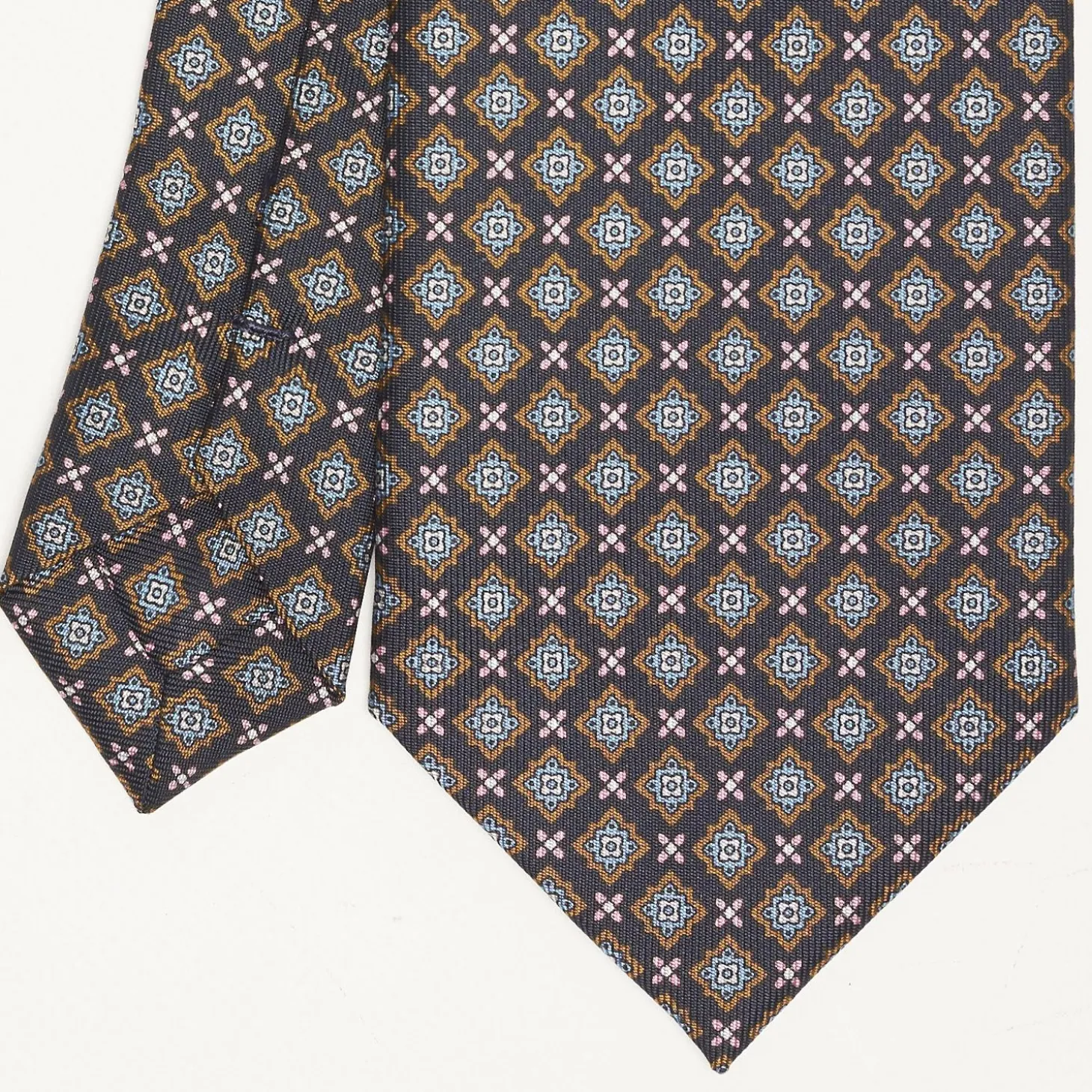 Dark Blue Sartorial Classic Silk Tie Large Flower Pattern