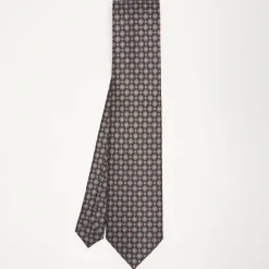 Dark Blue Sartorial Classic Silk Tie Large Flower Pattern