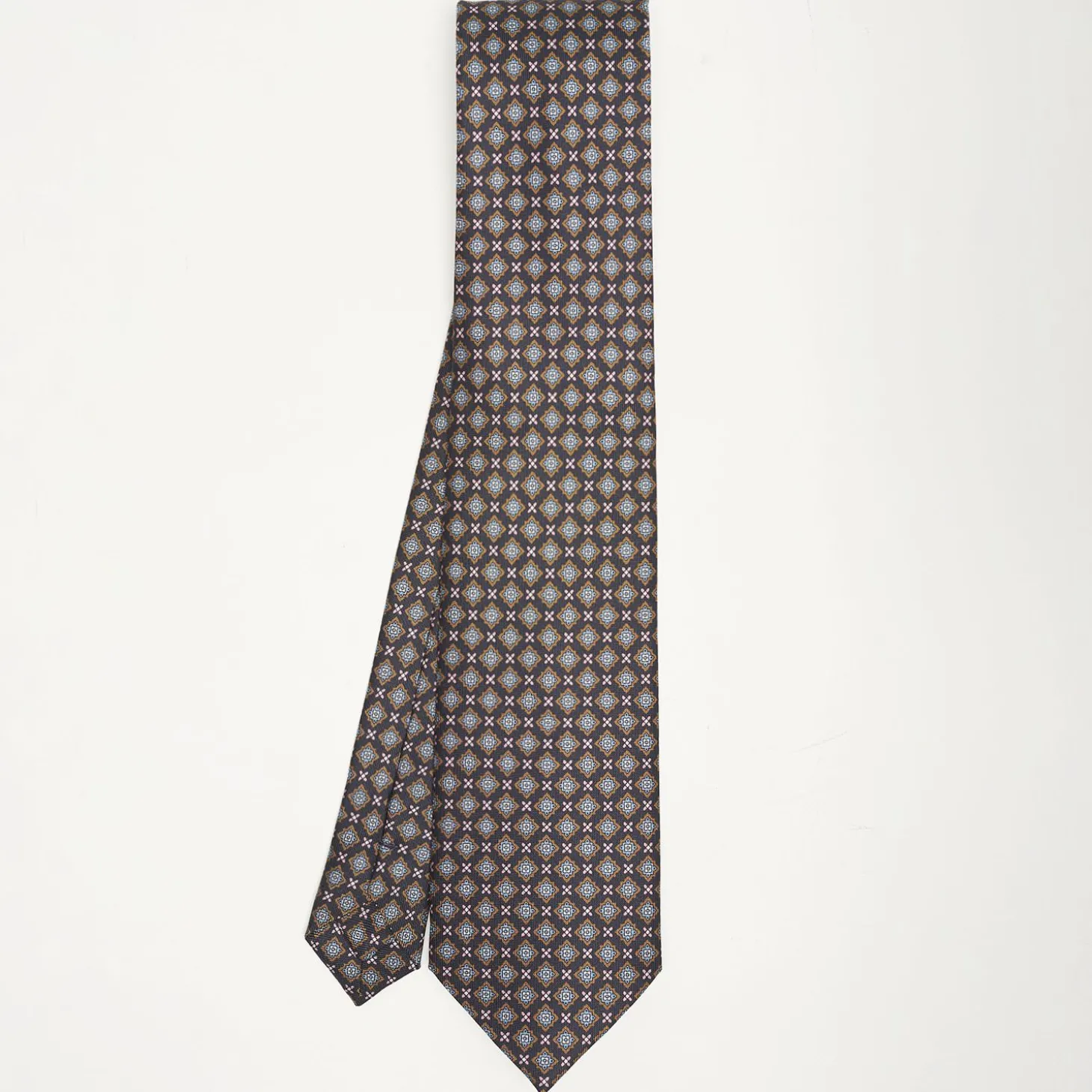 Dark Blue Sartorial Classic Silk Tie Large Flower Pattern