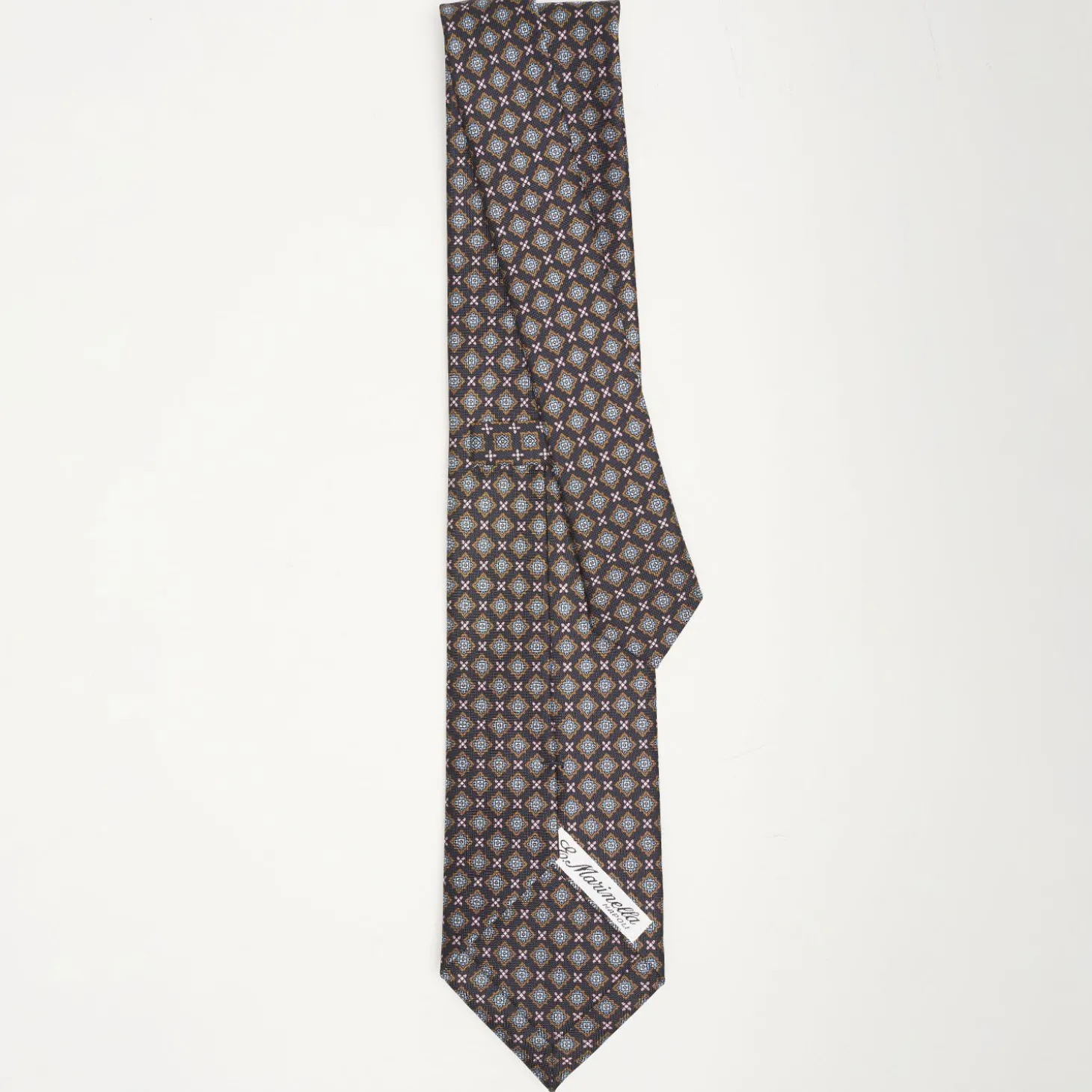 Dark Blue Sartorial Classic Silk Tie Large Flower Pattern