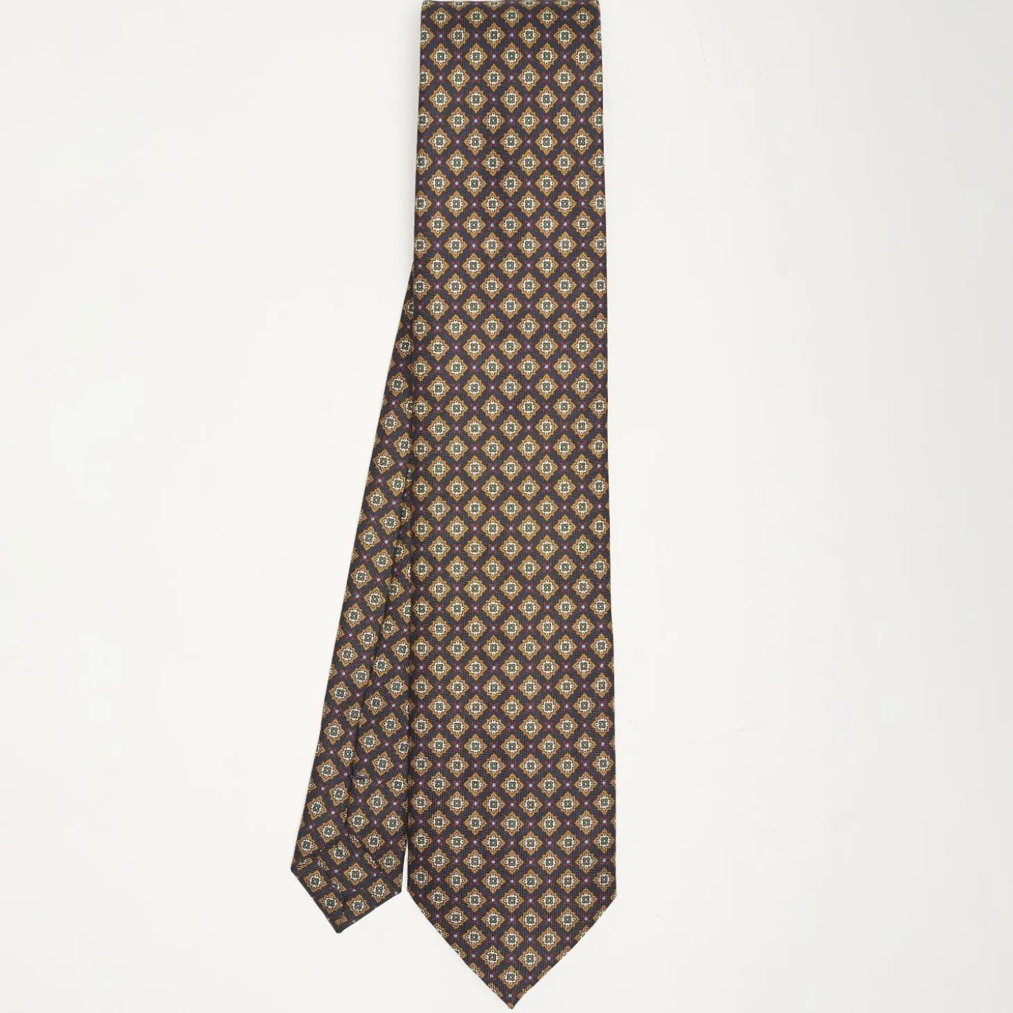 Dark Blue Sartorial Classic Silk Tie - Large Flower Pattern