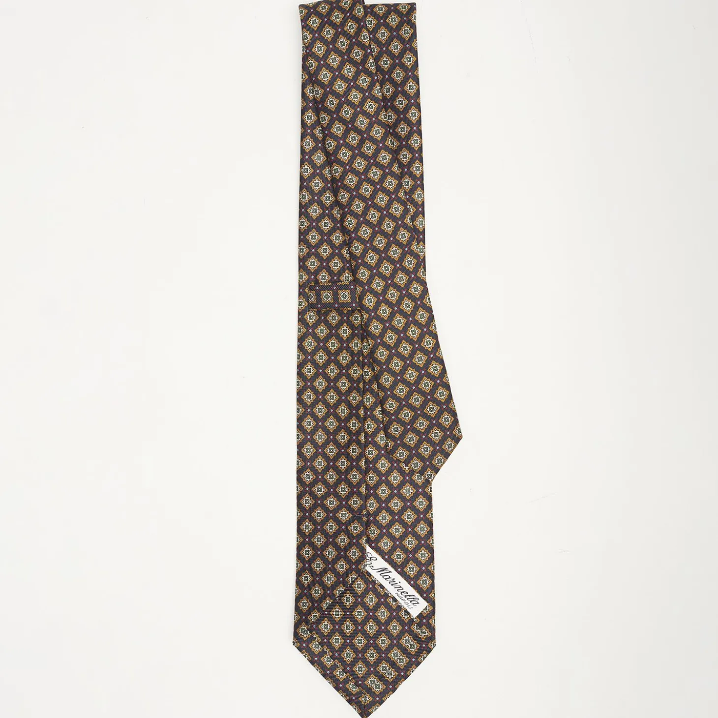 Dark Blue Sartorial Classic Silk Tie - Large Flower Pattern