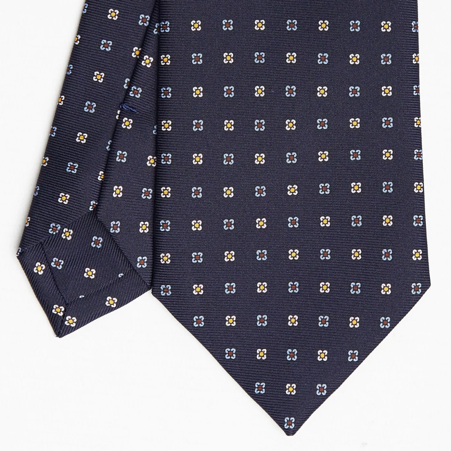 Dark Blue Sartorial Classic Silk Tie Small Flower Pattern