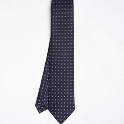 Dark Blue Sartorial Classic Silk Tie Small Flower Pattern