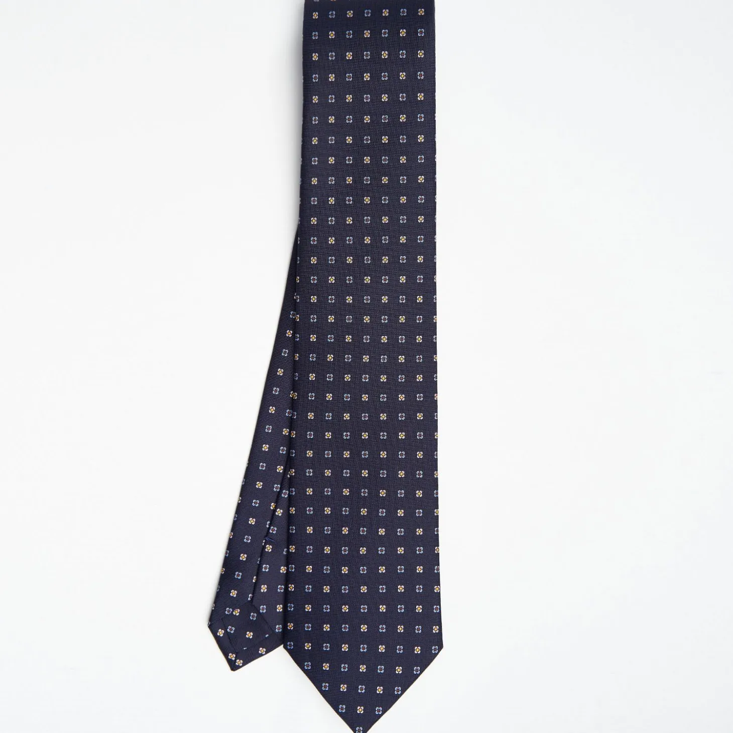 Dark Blue Sartorial Classic Silk Tie Small Flower Pattern