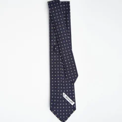 Dark Blue Sartorial Classic Silk Tie Small Flower Pattern