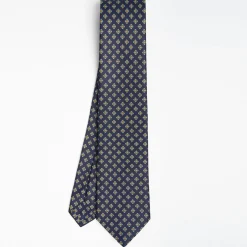 Dark Blue Sartorial Classic Silk Tie Large Flower Pattern