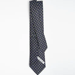 Dark Blue Sartorial Classic Silk Tie Large Flower Pattern