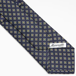Dark Blue Sartorial Classic Silk Tie Large Flower Pattern