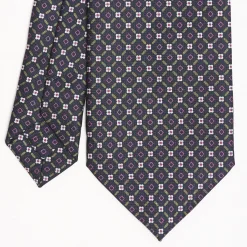 Dark Blue Sartorial Classic Silk Tie Small Flower Pattern