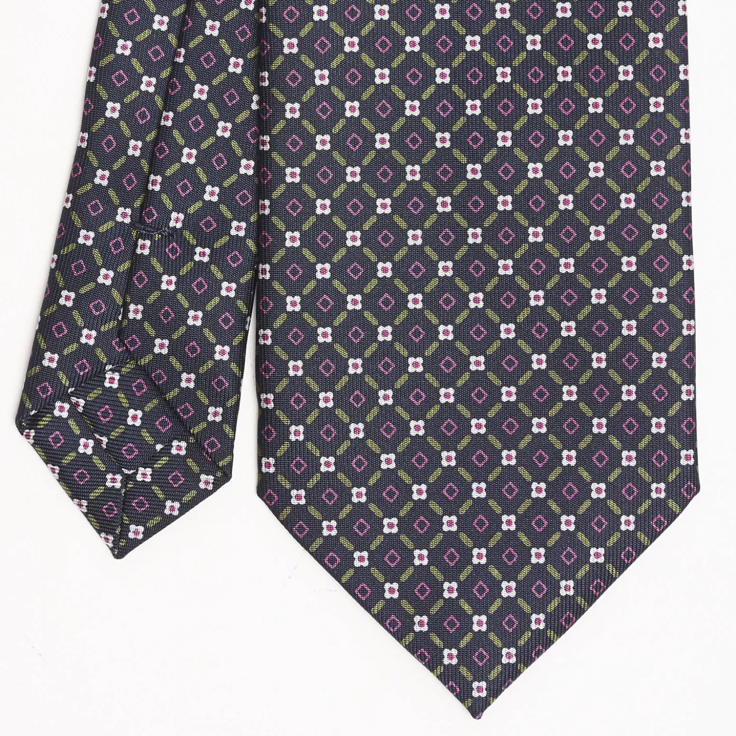 Dark Blue Sartorial Classic Silk Tie Small Flower Pattern