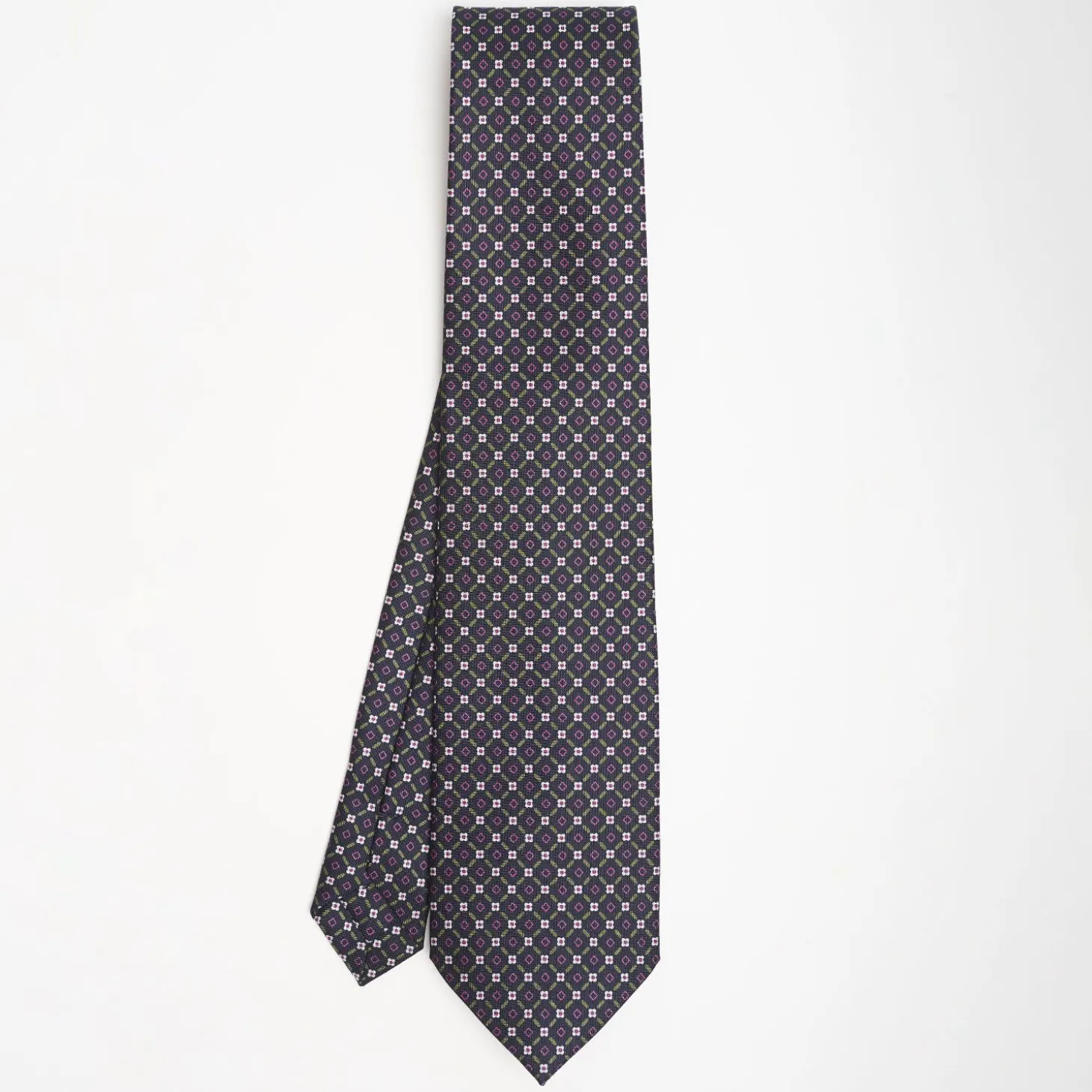 Dark Blue Sartorial Classic Silk Tie Small Flower Pattern