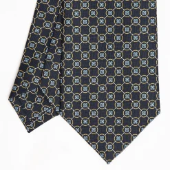 Dark Blue Sartorial Classic Silk Tie - Large Flower Pattern