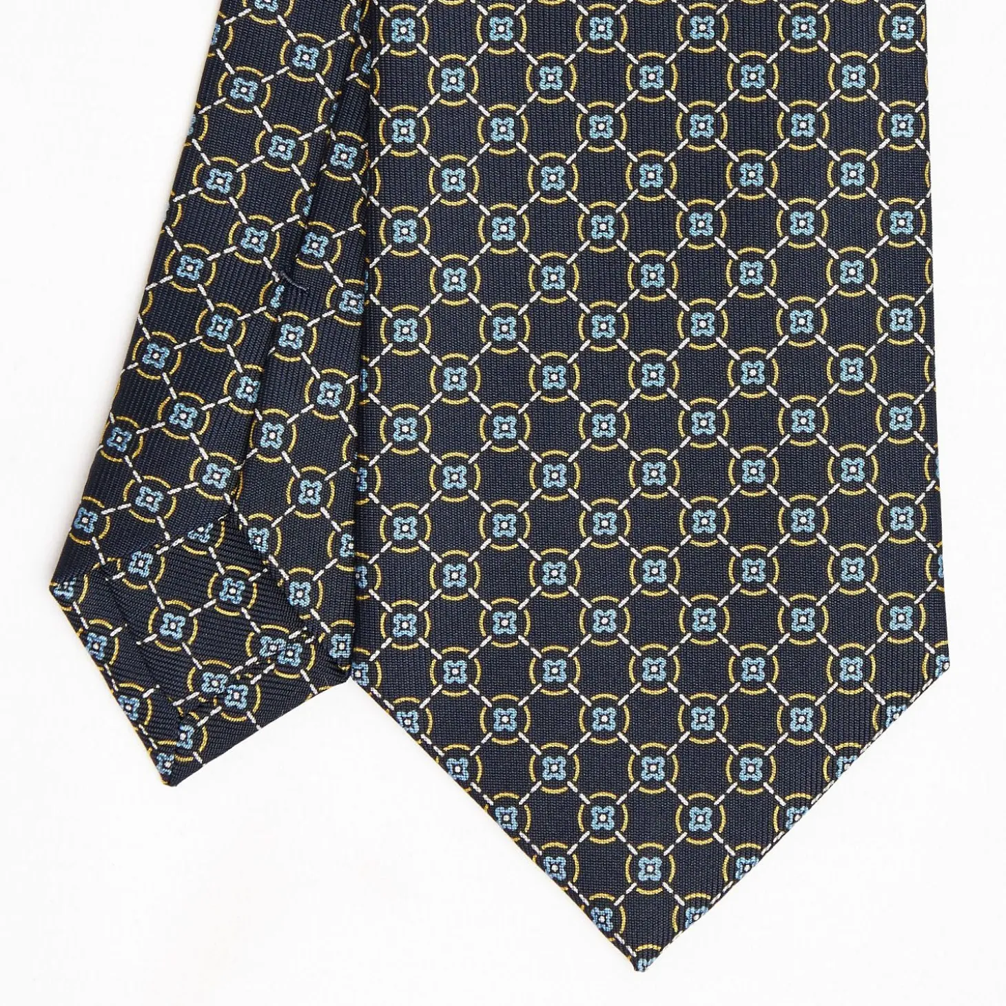 Dark Blue Sartorial Classic Silk Tie - Large Flower Pattern