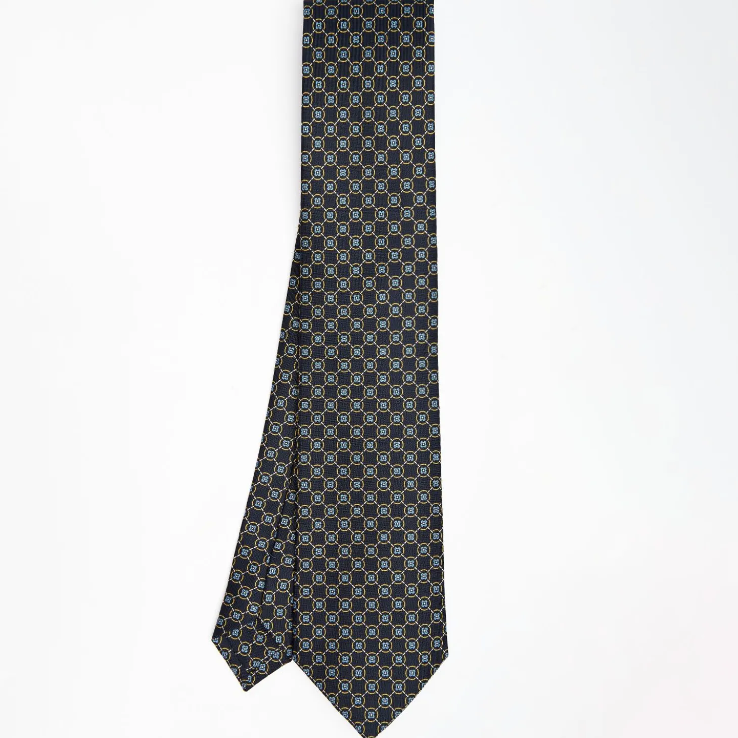 Dark Blue Sartorial Classic Silk Tie - Large Flower Pattern