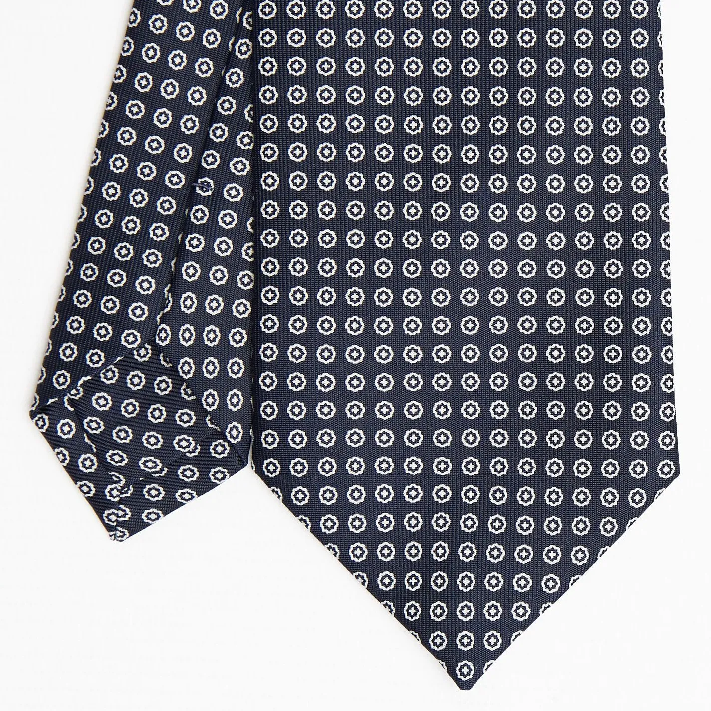 Dark Blue Sartorial Classic Silk Tie Small Flower Pattern