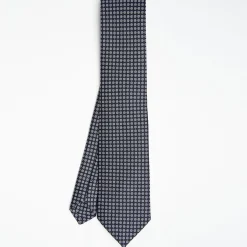 Dark Blue Sartorial Classic Silk Tie Small Flower Pattern