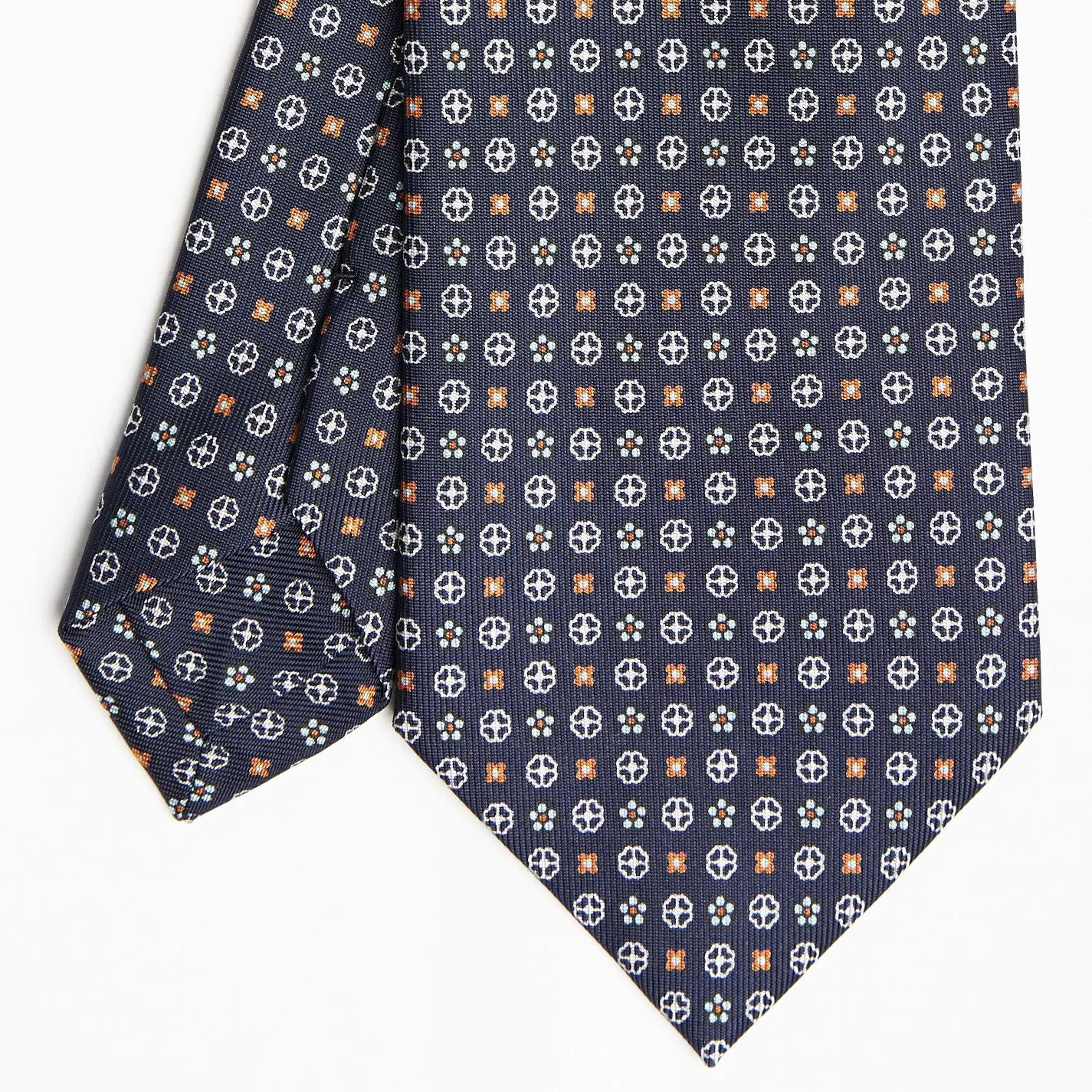 Dark Blue Sartorial Classic Silk Tie Small Flower Pattern