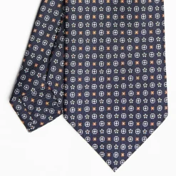 Dark Blue Sartorial Classic Silk Tie Small Flower Pattern
