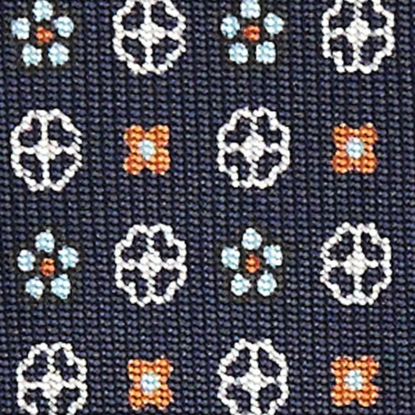 Dark Blue Sartorial Classic Silk Tie Small Flower Pattern