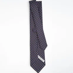 Dark Blue Sartorial Classic Silk Tie Small Flower Pattern