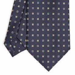 Dark Blue Sartorial Classic Silk Tie Small Flower Pattern