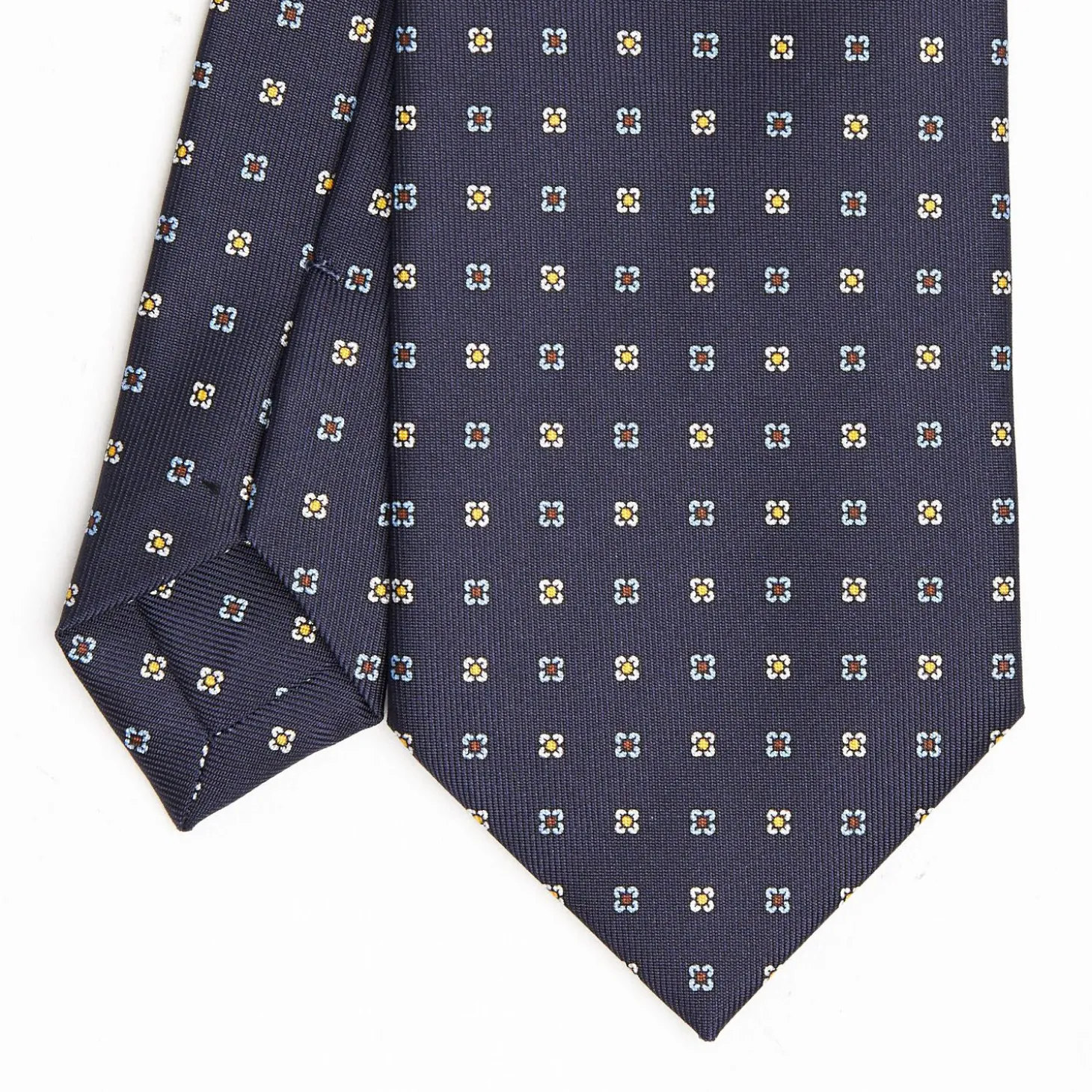Dark Blue Sartorial Classic Silk Tie Small Flower Pattern