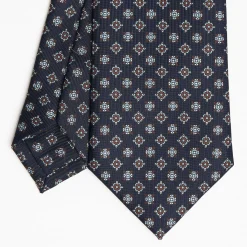 Dark Blue Sartorial Classic Silk Tie Large Flower Pattern