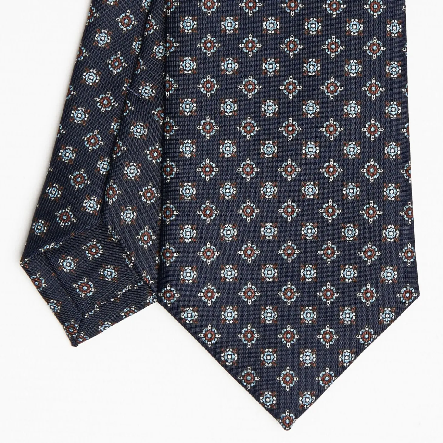 Dark Blue Sartorial Classic Silk Tie Large Flower Pattern